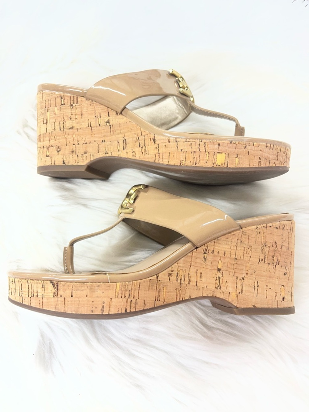 Sam Edelman Yardlie Patent Cork Wedge Sandals Womens 7.5 shoes - Picture 5 of 11